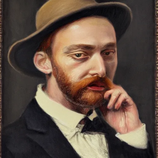 Image similar to detailed and realistic portrait painting of gentleman with monocle