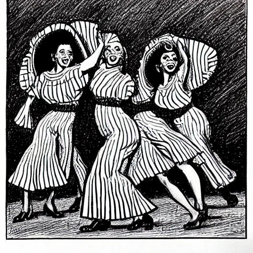 Image similar to dominicanas dancing, drawing by r crumb