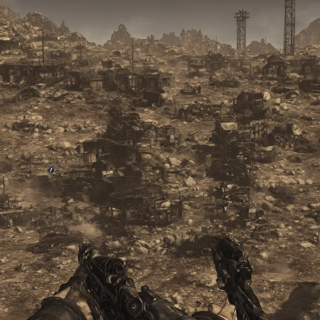 Image similar to a screenshot from the game Fallout New Vegas, 8k, fine dust