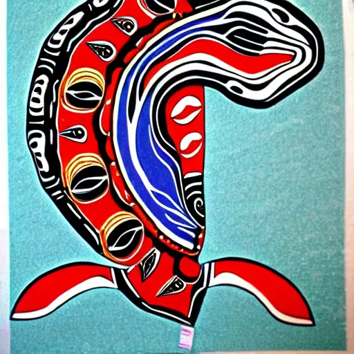 Image similar to whale. style of haida gwaii, pacific northwest coast, native art, tribal, clean