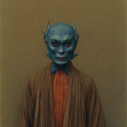 Image similar to style by millais, ( ( ( ( ( ( ( ( by beksinski ) ) ) ) ) ) ) ), portrait painting of victorian yokai, 8 k, highly detailed,