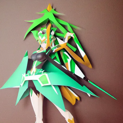 Image similar to a paper model of mythra, paper modeling art.