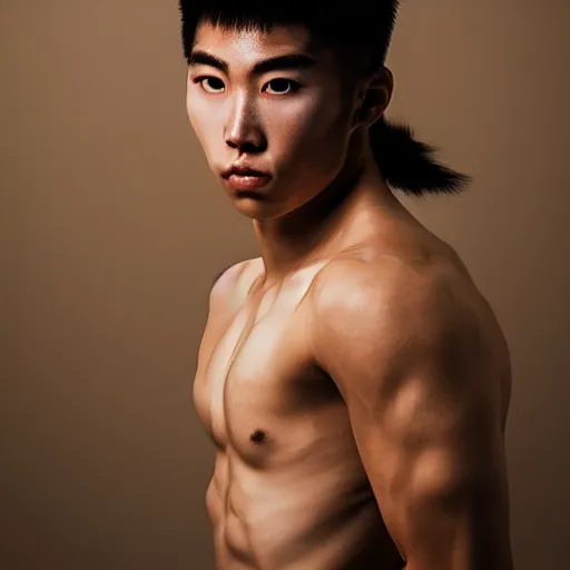 Image similar to a portrait of a beautiful athletic young male japanese demon, photographed by andrew thomas huang, artistic