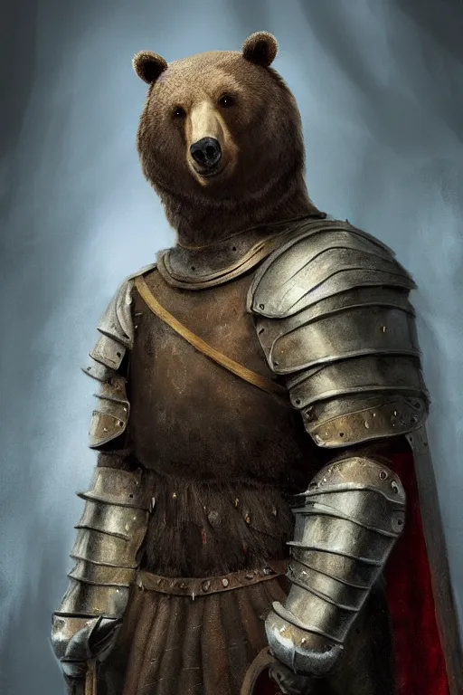 Image similar to a matte painting portrait of a medieval bear knight