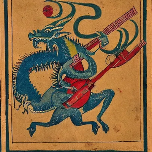 Prompt: russian dragon playing balalika ,