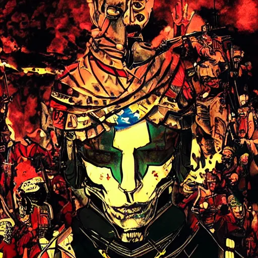 Image similar to civil war photography except it's on acid dmt psychedelic trippy god deities civil war horror psychedelic by yoji shinkawa apophasis