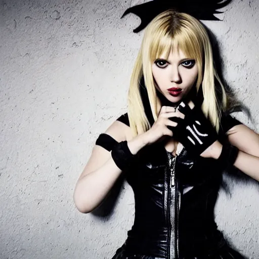 Prompt: scarlett johansson modeling as misa amane from death note, professional photograph