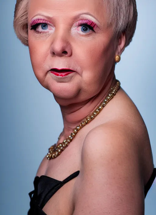 Image similar to studio portrait of lindsey graham in full drag dressed in drag dressed as a woman makeup, 8 k, studio lighting, key light, back light, sequents,