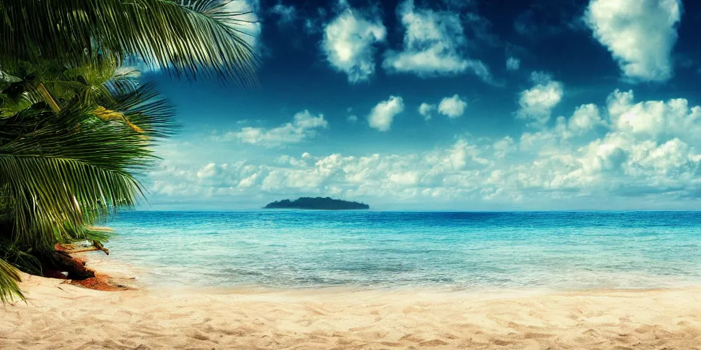 Prompt: wallpaper image of a beautiful clean tropical beach realistic photography