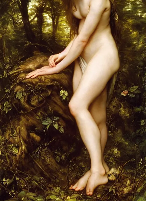 Prompt: barefoot Beautiful fairy teenager, Looks like Kristin Kreuk, In the woods, Dramatic, Edge, Good, Infused, Backlight, De-Noise, VFX, insanely detailed and intricate, hypermaximalist, elegant, ornate, hyper realistic, super detailed, by Anthony Van Dyck, by Ivan Shishkin, by John Constable