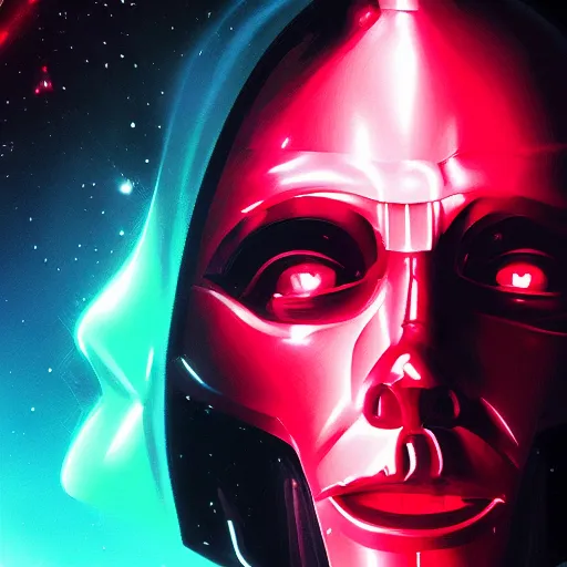 Image similar to portrait from darth vader, synthwave, universe background, nebula, galaxy, artstation