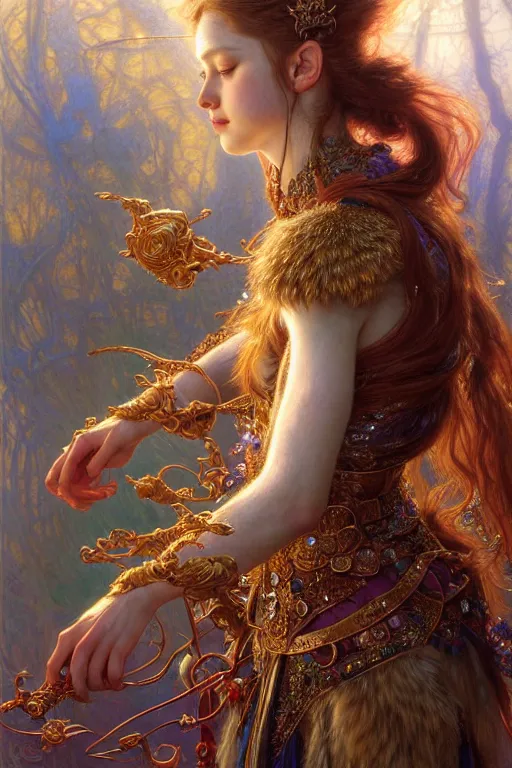 Image similar to highly detailed full shot portrait of a enchanted wolf in the form of a beautiful young princess. d & d, art by donato giancola and ruan jia and carl larsson and magali villeneuve. trending on artstation, intricate details, energetic composition, golden ratio, concept art, illustration, elegant art