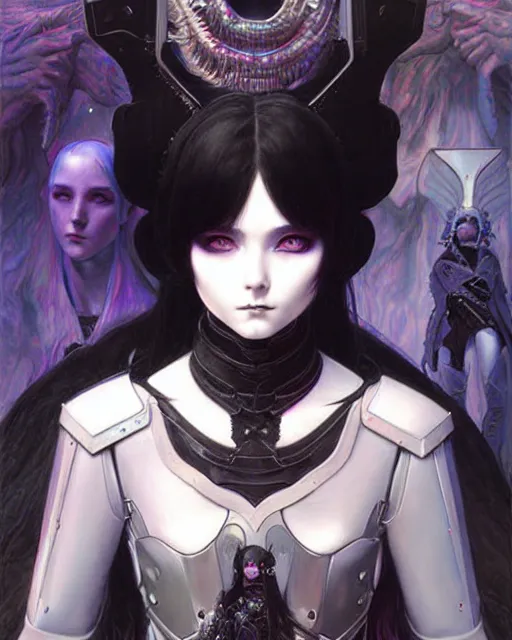 Prompt: portrait of beautiful cute young goth girl with short white hairs in warhammer armor, art by ( ( ( kuvshinov ilya ) ) ) and wayne barlowe and gustav klimt and artgerm and wlop