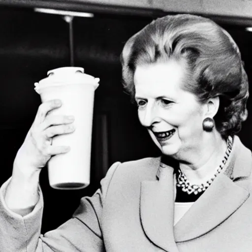 Prompt: margaret thatcher stealing milk from a baby