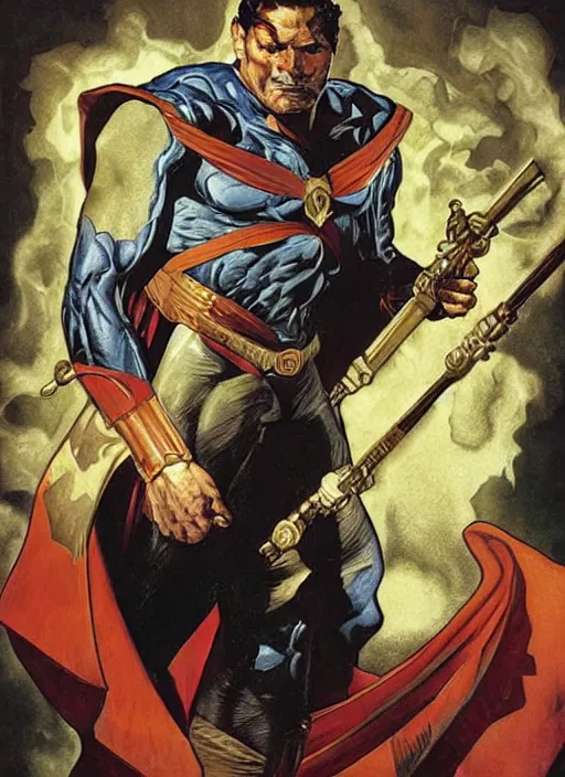 Prompt: renaissance grotesque portrait painting of old angry hernan drago as superman 2 0 7 7, sentry, superior, character redesign by lee bermejo and greg rutkowski and alphonse mucha