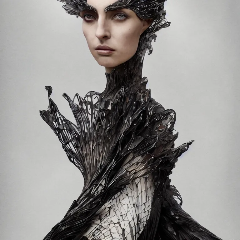 Prompt: beautiful cinematic fantasy character of an elegant fierce woman wearing haute couture by iris van herpen and Yohji Yamamoto and Neri Oxmanand Niccolo Casas and anouk wipprecht and behnaz farahi and jessica rosenkrantz and noa raviv and jun kamei , hybrid, by artgerm; wayne reynolds art station; cinematic quality character render, vibrant deep color; ultra high quality model; production quality cinema model;