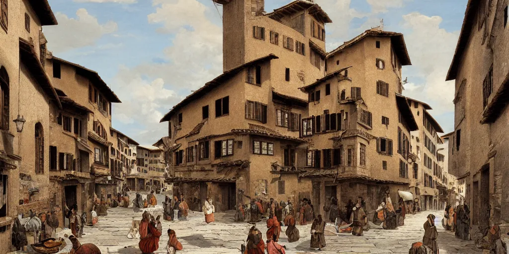 Prompt: florence old street in 1 6 th century by hiroshi yoshida, trending on artstation