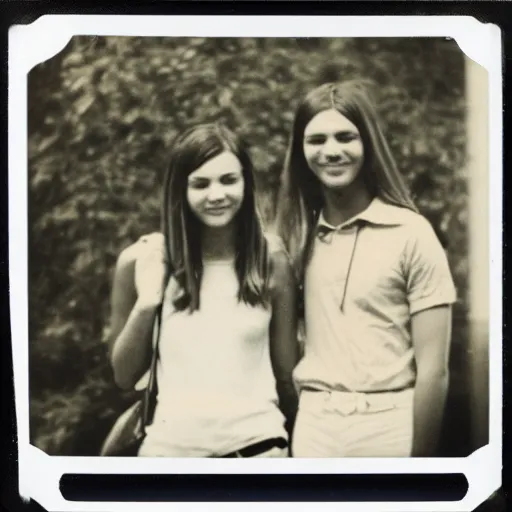 Image similar to Polaroid photograph of stylish college students, taken in 1972