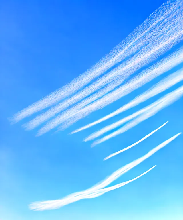 Image similar to thin cloud trails in cursive on clear blue sky