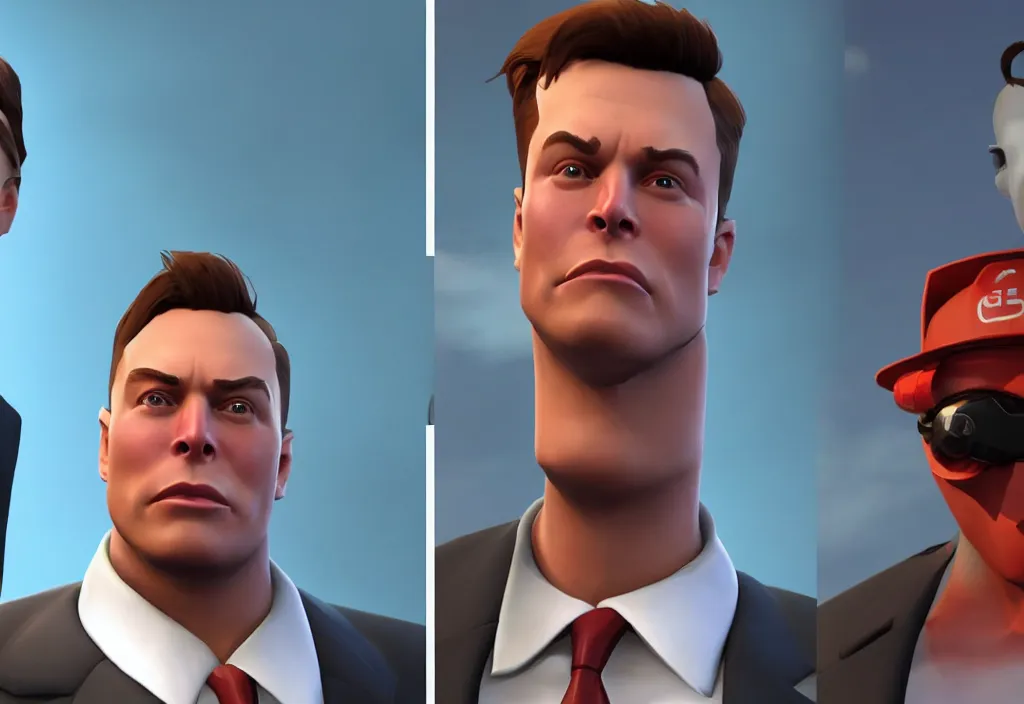 Image similar to elon musk in team fortress 2, elon musk in the video game team fortress, gameplay screenshot, close up, 3 d rendering. unreal engine. amazing likeness. very detailed.