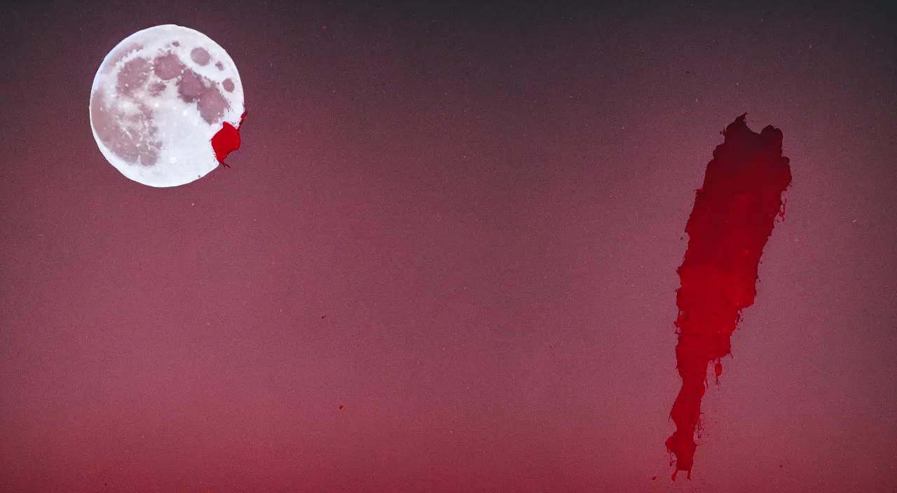 Image similar to full moon made out of blood dripping in the night sky