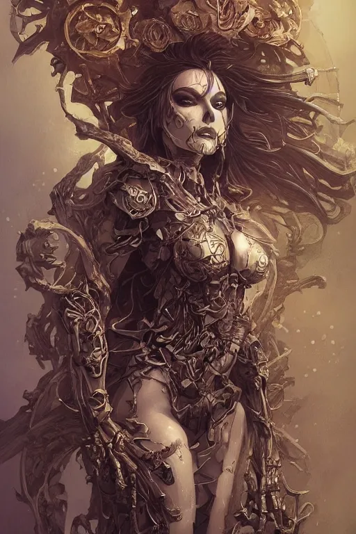 Image similar to skeleton as a heroine, intricate, elegant, highly detailed, centered, digital painting, artstation, concept art, smooth, sharp focus, illustration, art by artgerm and donato giancola and Joseph Christian Leyendecker, Ross Tran, WLOP