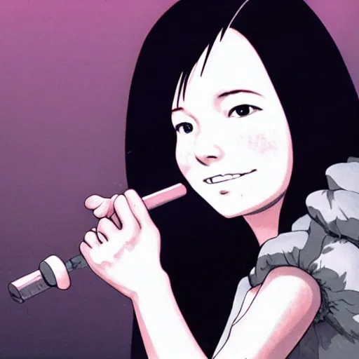 Image similar to bjork as anime, ghibli studio, outer space