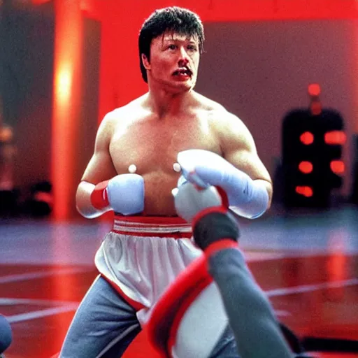 Image similar to elon musk as rocky balboa in rocky 4,