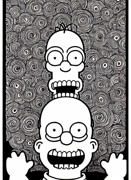 Image similar to junji ito style homer simpson, intricate, highly detailed, illustration, art by junji ito, junji ito