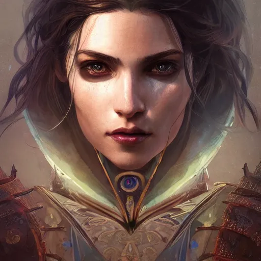 Image similar to portrait of a mystical knight, mystic, spiritual, strange, science fiction, intricate, headshot, highly detailed, digital painting, artstation, concept art, sharp focus, cinematic lighting, illustration, art by artgerm and greg rutkowski, alphonse mucha, cgsociety