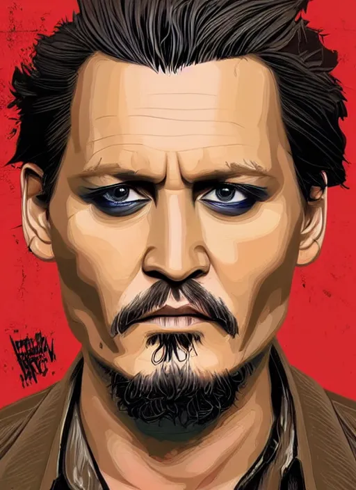 Image similar to highly detailed delirium face portrait of johnny depp in prison by petros afshar, tom whalen, laurie greasley, war face by greg rutkowski