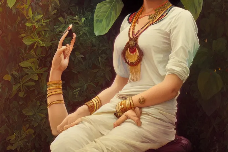 Image similar to Beautiful pale young Indian doctor partying in Texas, portrait, elegant, intricate, digital painting, artstation, concept art, smooth, sharp focus, illustration, art by artgerm and greg rutkowski and alphonse mucha