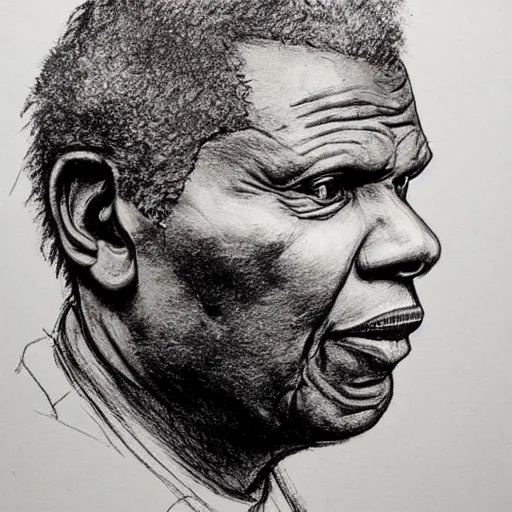 Image similar to a realistic yet scraggly portrait sketch of the side profile of a stern and sophisticated sidney poitier, trending on artstation, intricate details, in the style of frank auerbach, in the style of sergio aragones, in the style of martin ansin, in the style of david aja, in the style of mattias adolfsson