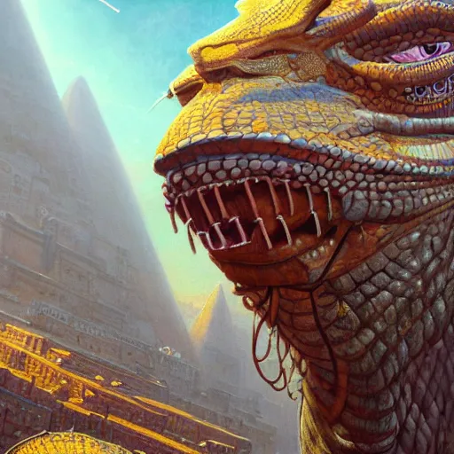 Prompt: highly detailed portrait of sobek the egyptian god, intricate alien technology, stephen bliss, unreal engine, fantasy art by greg rutkowski, loish, rhads, ferdinand knab, makoto shinkai and lois van baarle, ilya kuvshinov, rossdraws, tom bagshaw, global illumination, radiant light, detailed and intricate environment