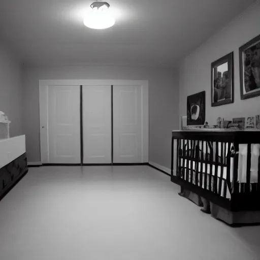 Image similar to creepy nursery liminal space, dark photograph