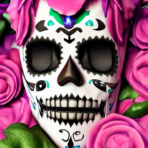 Prompt: link zelda wearing dia de los muertos mask, skulls and flowers, with aztec feathered garments sigma 7 5 mm photo realism, ultra realistic, 8 k resolution, octane render, 3 d render, unreal engine surreal