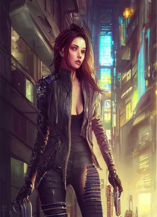 Image similar to a beautiful woman walking through a cyberpunk city, full body, realistic, highly detailed, science fiction portrait by laura sava