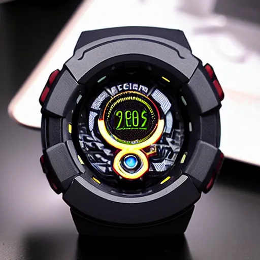 Image similar to photorealstic gshock watch cyberpunk, metaverse, fullmetal