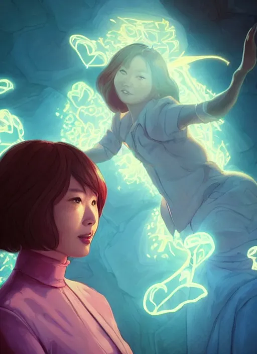 Image similar to portrait of jeon so min, falling in love, glowing with heart aura. sharp focus, cinematic pose, cinematic lighting, unreal engine render. art by josan gonzales and moebius and deathburger.