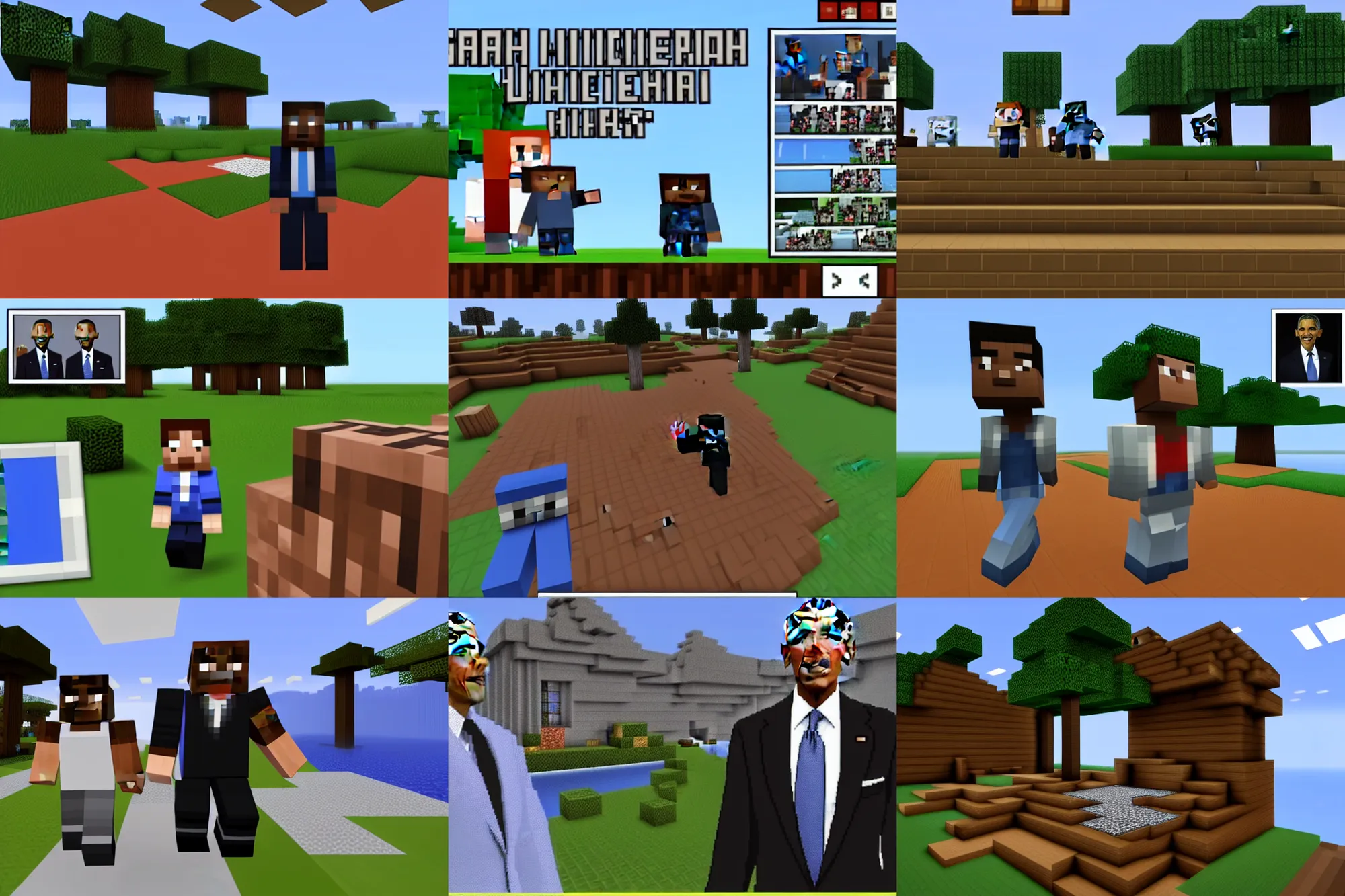 Prompt: barrack obama in a screenshot of the video game minecraft, obama in diamond armor