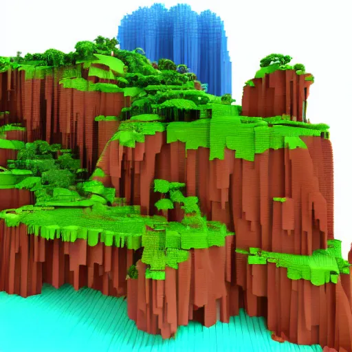 Image similar to a beautiful waterfall, 3 d voxel art