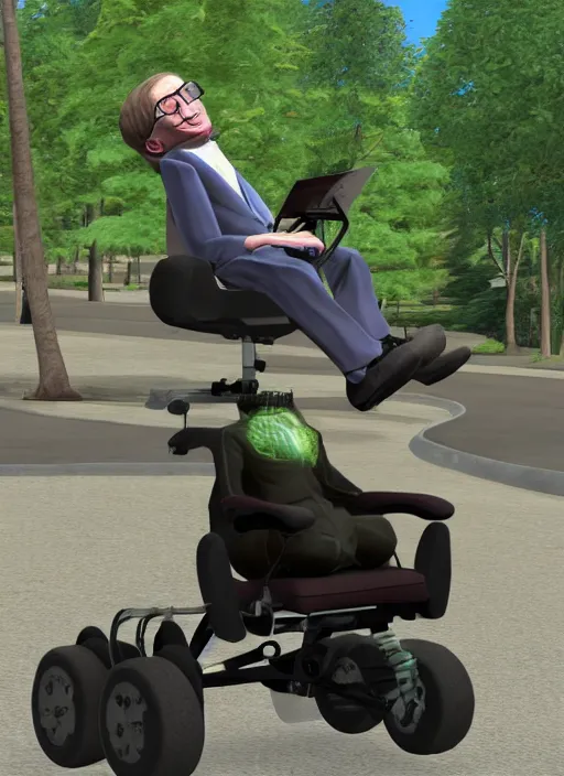 Image similar to Stephen Hawking riding on a trex in garrys mod