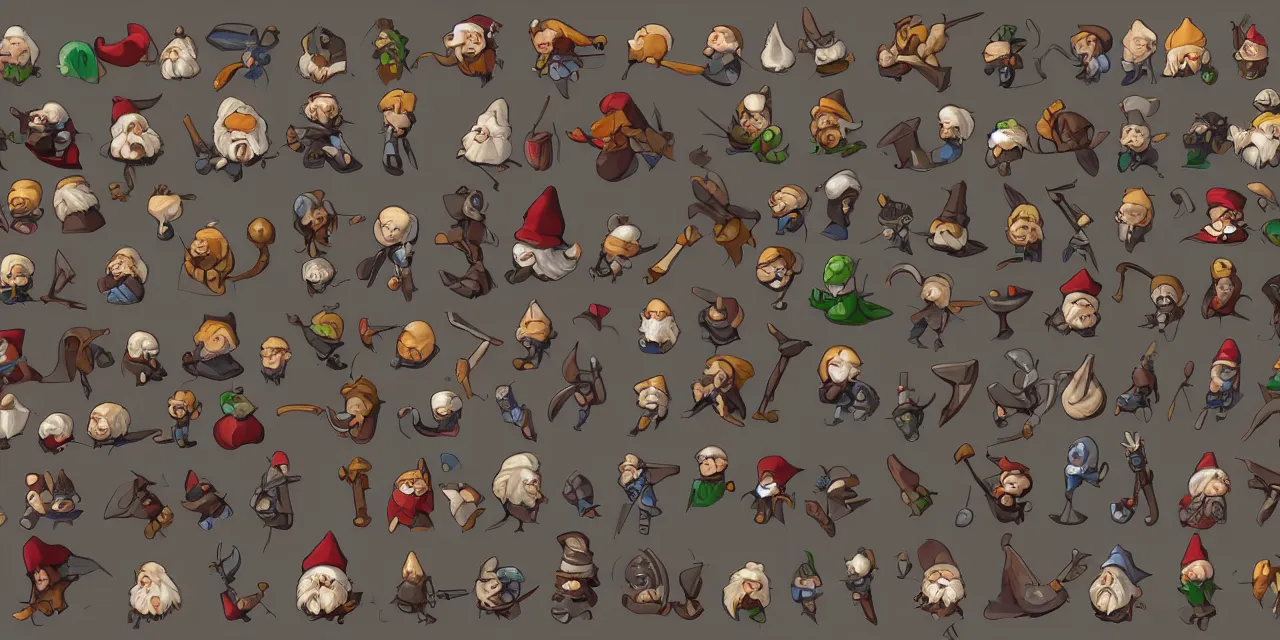 Prompt: game asset sheet, material study, 2 d sprite, chibi ( nuns, priests and gnomes ) juggling icons