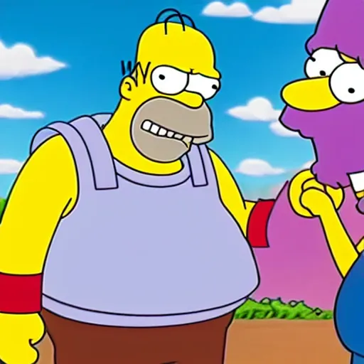 Image similar to Homer Simpson is Thanos movie. Cinematic, 4K