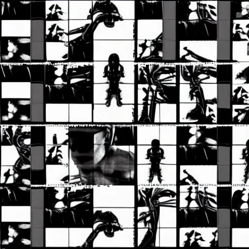 Image similar to xenomorph. film strip. 9 frames.