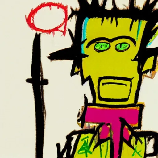 Image similar to piccolo drawn by basquiat