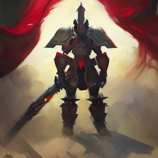 Image similar to greg manchess portrait painting of armored overlord momon with red cloak as overwatch character, medium shot, asymmetrical, profile picture, organic painting, sunny day, matte painting, bold shapes, hard edges, street art, trending on artstation, by huang guangjian and gil elvgren and sachin teng