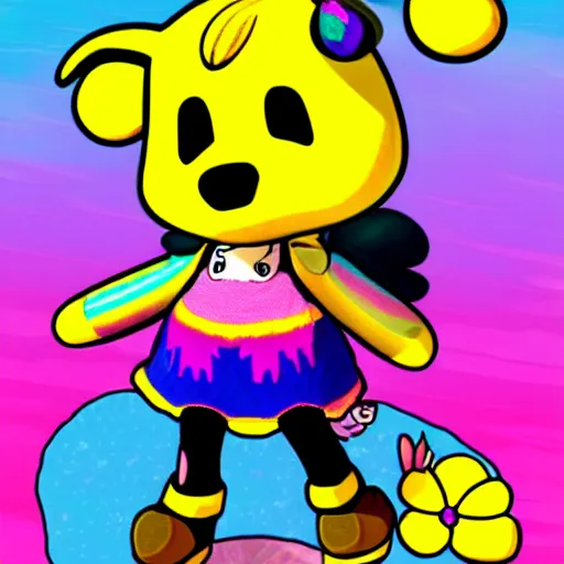 Prompt: isabelle from animal crossing in the style of lisa frank