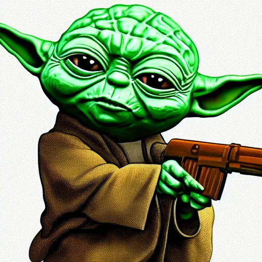 Image similar to yoda holding an AK