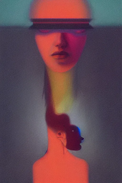 Image similar to woman wearing oculus and digital glitch head edward hopper and james gilleard, zdzislaw beksisnski, higly detailed